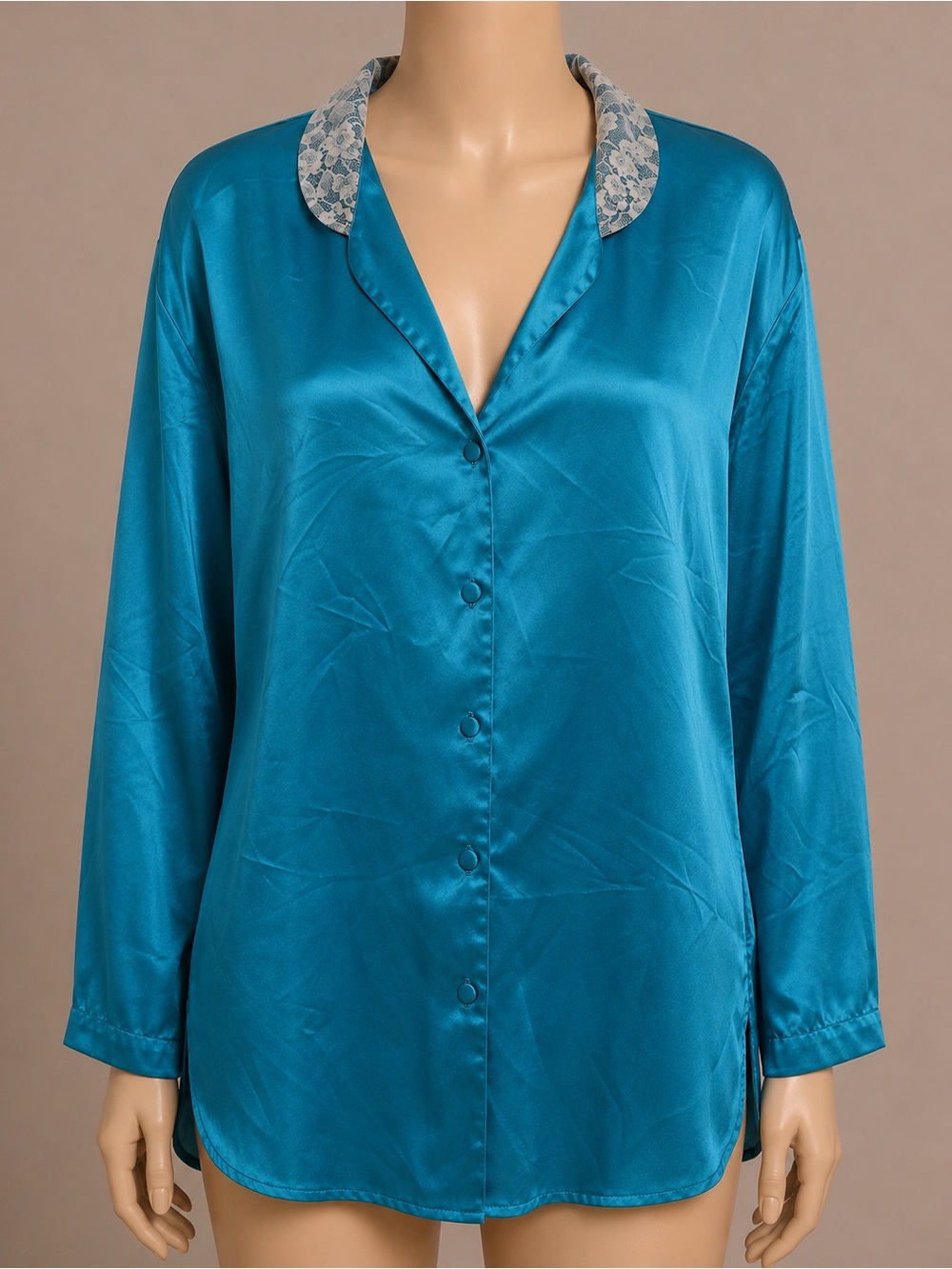Vintage 90’s Victoria’s Secret Gold Label Sz S Satin Sleepshirt With Lace Collar